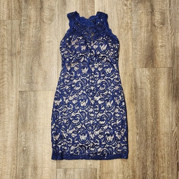 Sequin Hearts Blue Lace and Sequin Dress - Picture 1 of 5